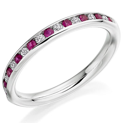 Ruby & Diamond Half Eternity Ring, 0.15ct