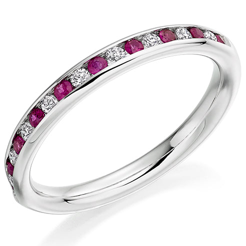 Ruby & Diamond Half Eternity Ring, 0.15ct