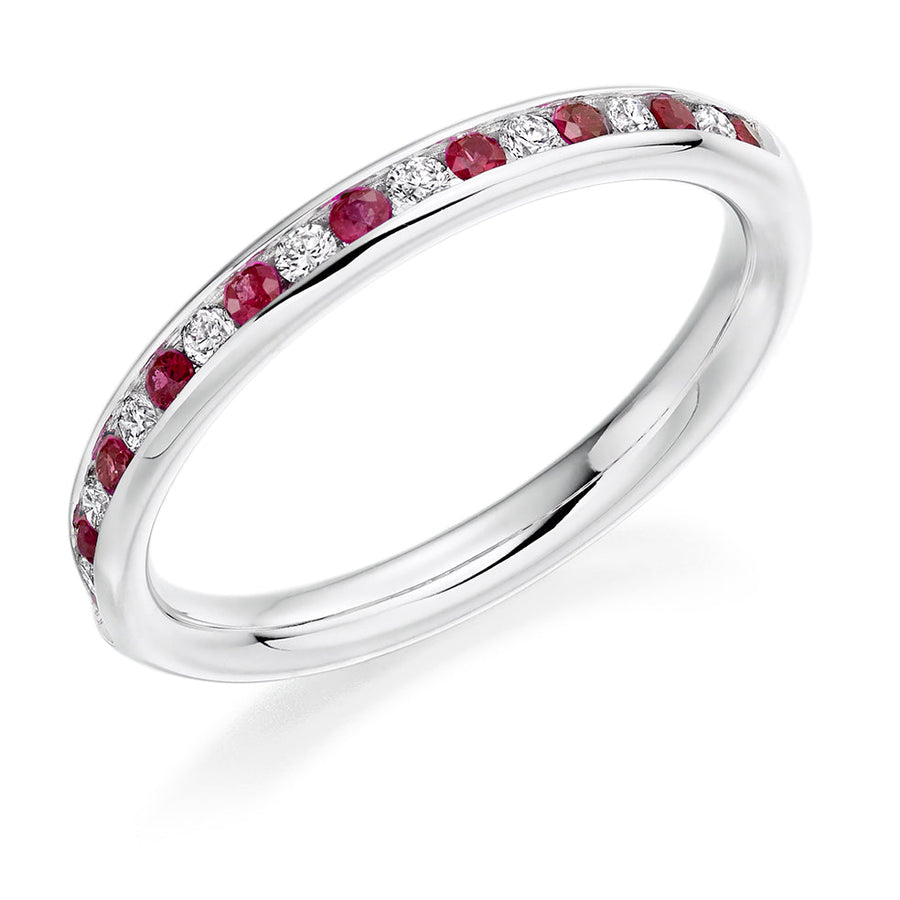 Ruby & Diamond Half Eternity Ring, 0.15ct