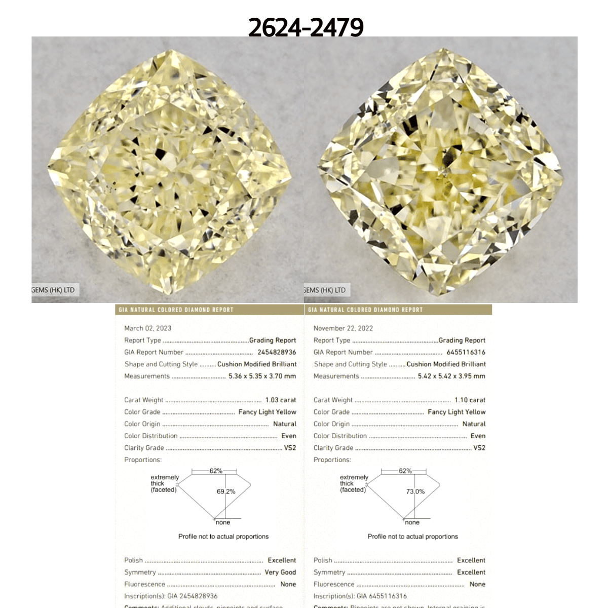 Cushion Light Yellow Natural Diamond 1.03ct VS2 loose diamond