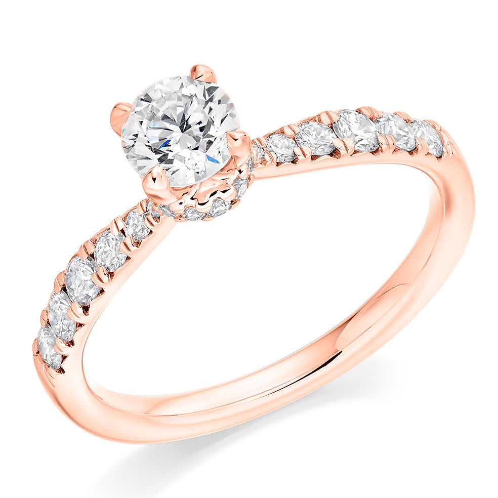 Accent-Shouldered Solitaire Round Brilliant Engagement Ring 0.95ct in Rose Gold