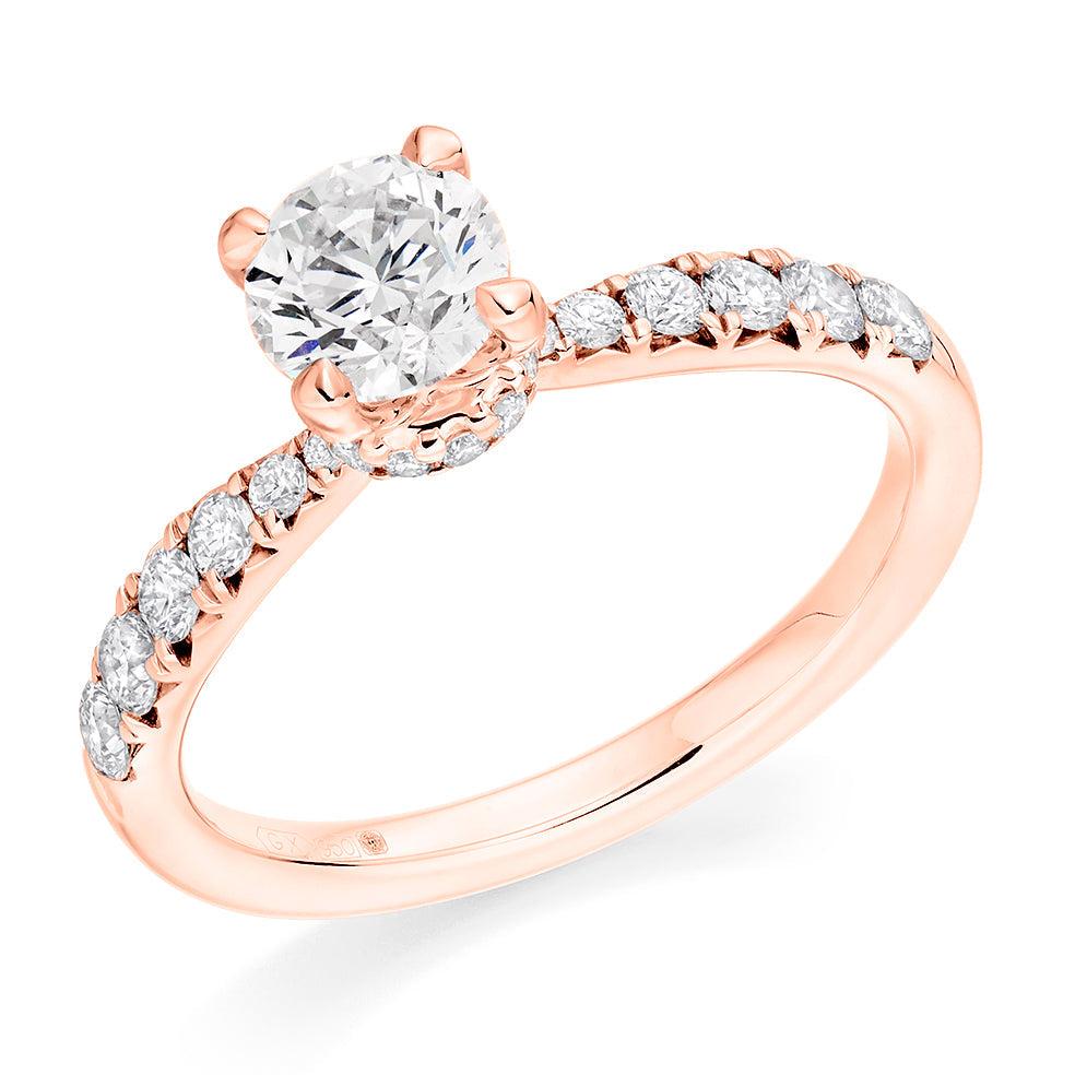 Accent-Shouldered Solitaire Round Brilliant Engagement Ring 1.2ct in Rose Gold