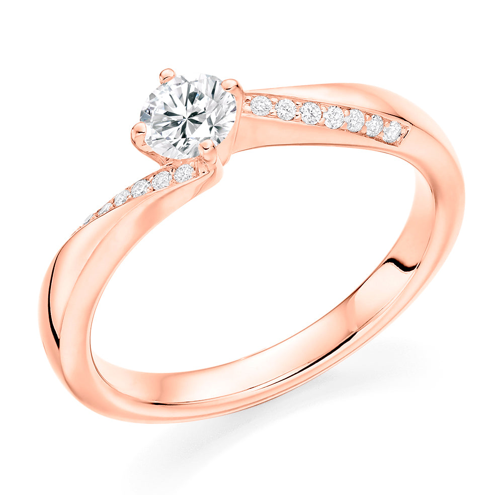 Fine Pavé Solitaire Round Brilliant Engagement Ring 0.43ct in Rose Gold