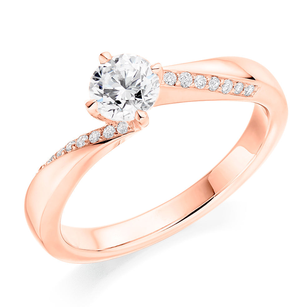 Pavé-Shouldered Solitaire Round Brilliant Engagement Ring 0.6ct in Rose Gold