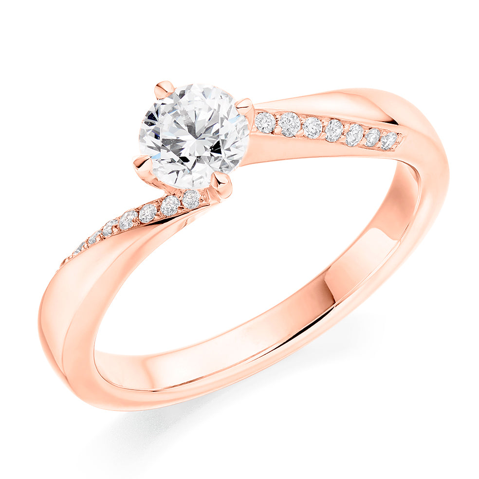 Pavé-Shouldered Solitaire Round Brilliant Engagement Ring 0.6ct in Rose Gold
