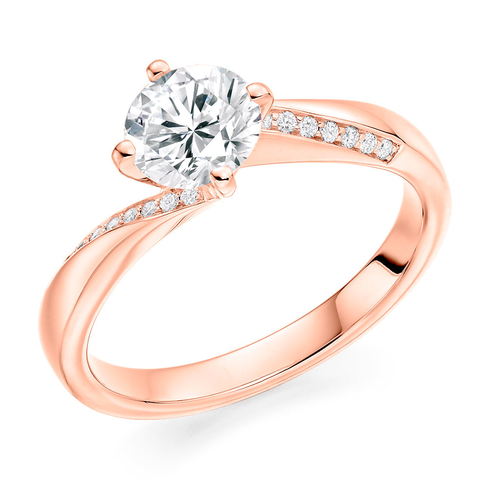 Fine Pavé Solitaire Round Brilliant Engagement Ring 1.0ct in Rose Gold