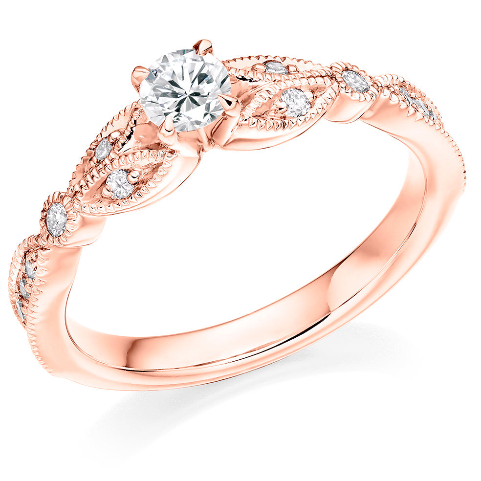 Fine Pavé Solitaire Round Brilliant Engagement Ring 0.45ct in Rose Gold