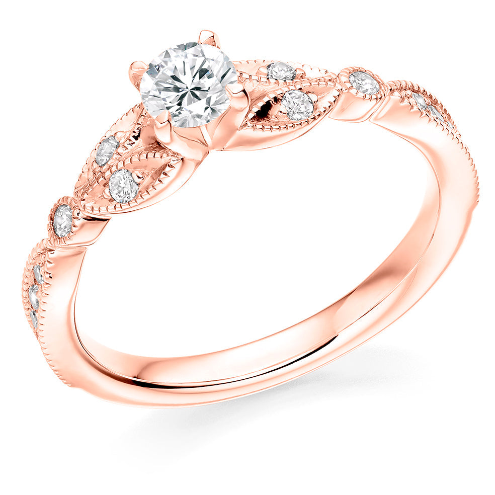 Pavé-Shouldered Solitaire Round Brilliant Engagement Ring 0.53ct in Rose Gold