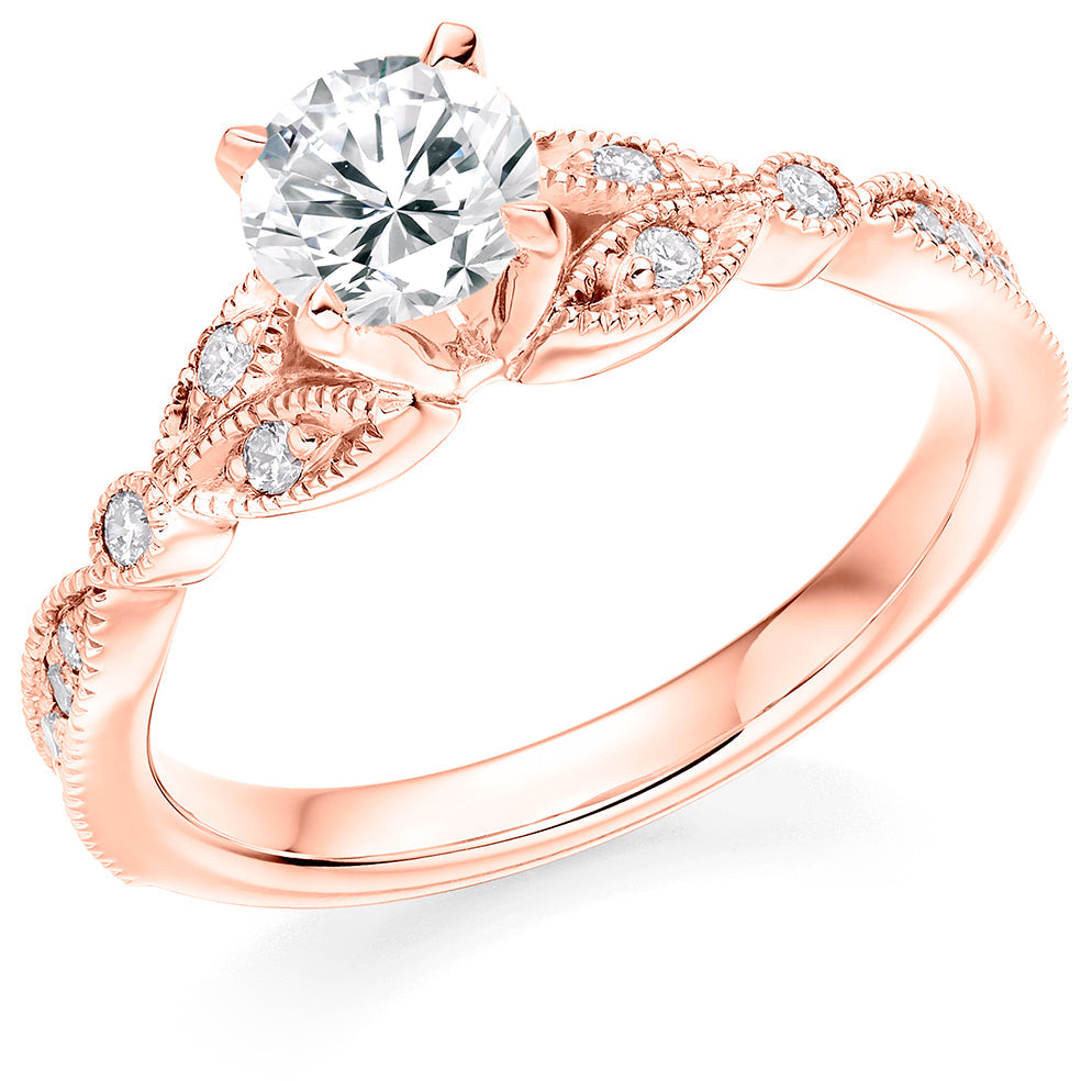 Fine Pavé Solitaire Round Brilliant Engagement Ring 0.95ct in Rose Gold