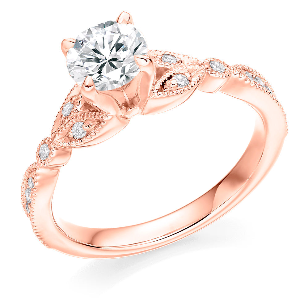 Pavé-Shouldered Solitaire Round Brilliant Engagement Ring 1.1ct in Rose Gold