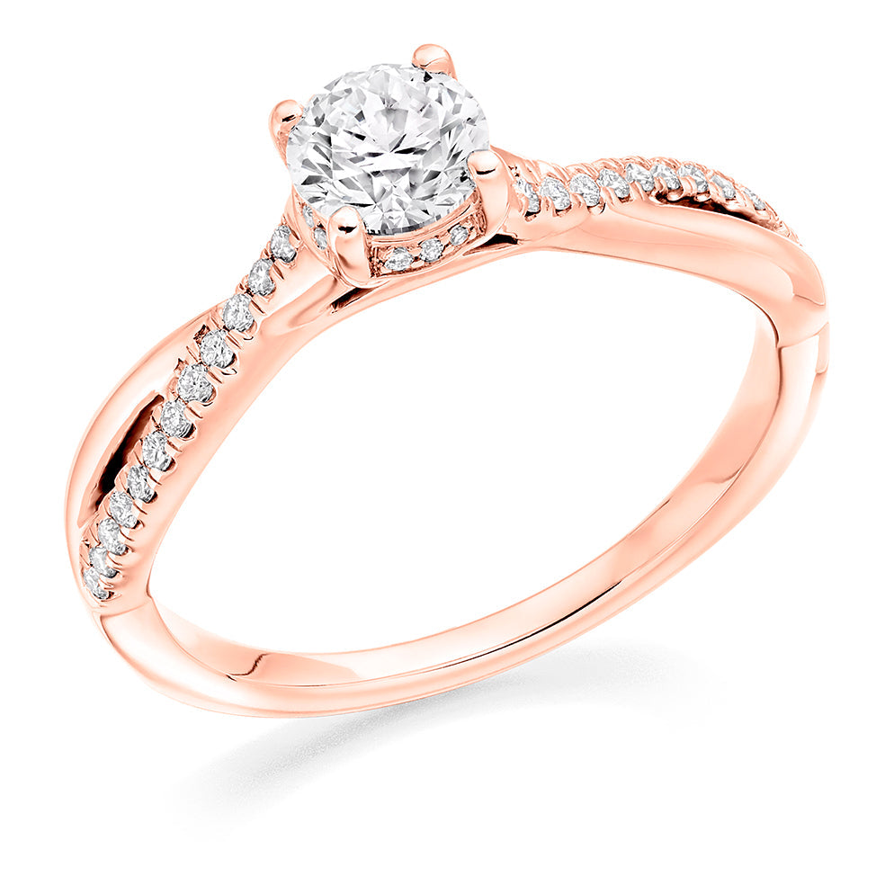 Curved-Shoulder Solitaire Round Brilliant Engagement Ring 0.65ct in Rose Gold