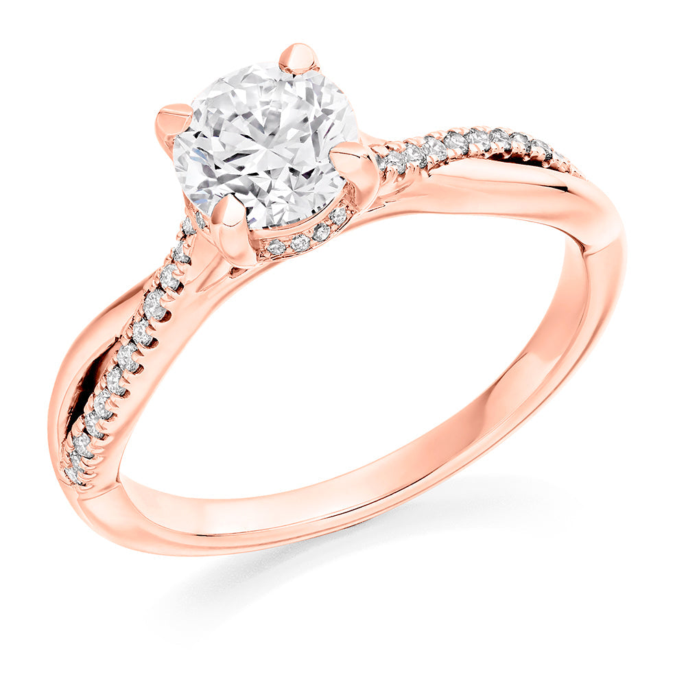 Curved-Shoulder Solitaire Round Brilliant Engagement Ring, 0.9ct in Rose Gold