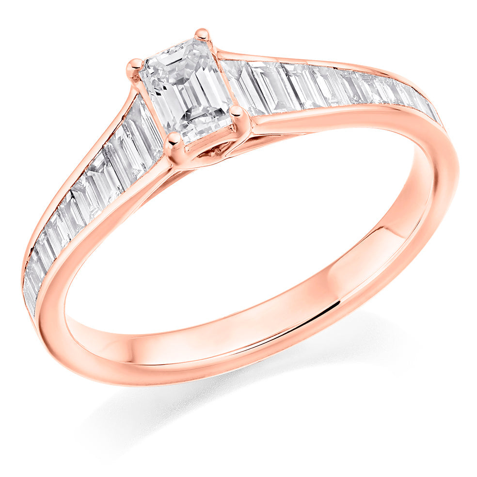 Channel-Shouldered Solitaire Emerald Cut Engagement Ring in Rose Gold