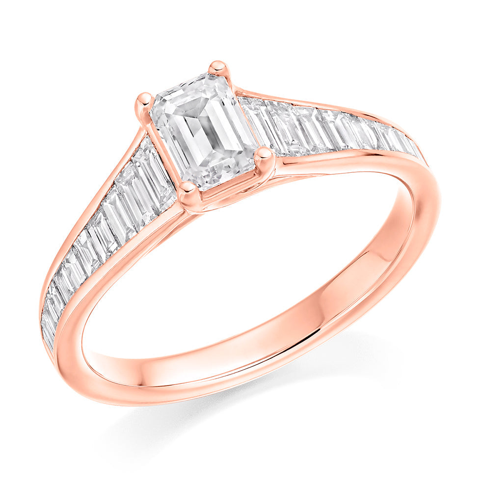 Channel-Set Solitaire Emerald Cut Engagement Ring, 0.5ct in Rose Gold