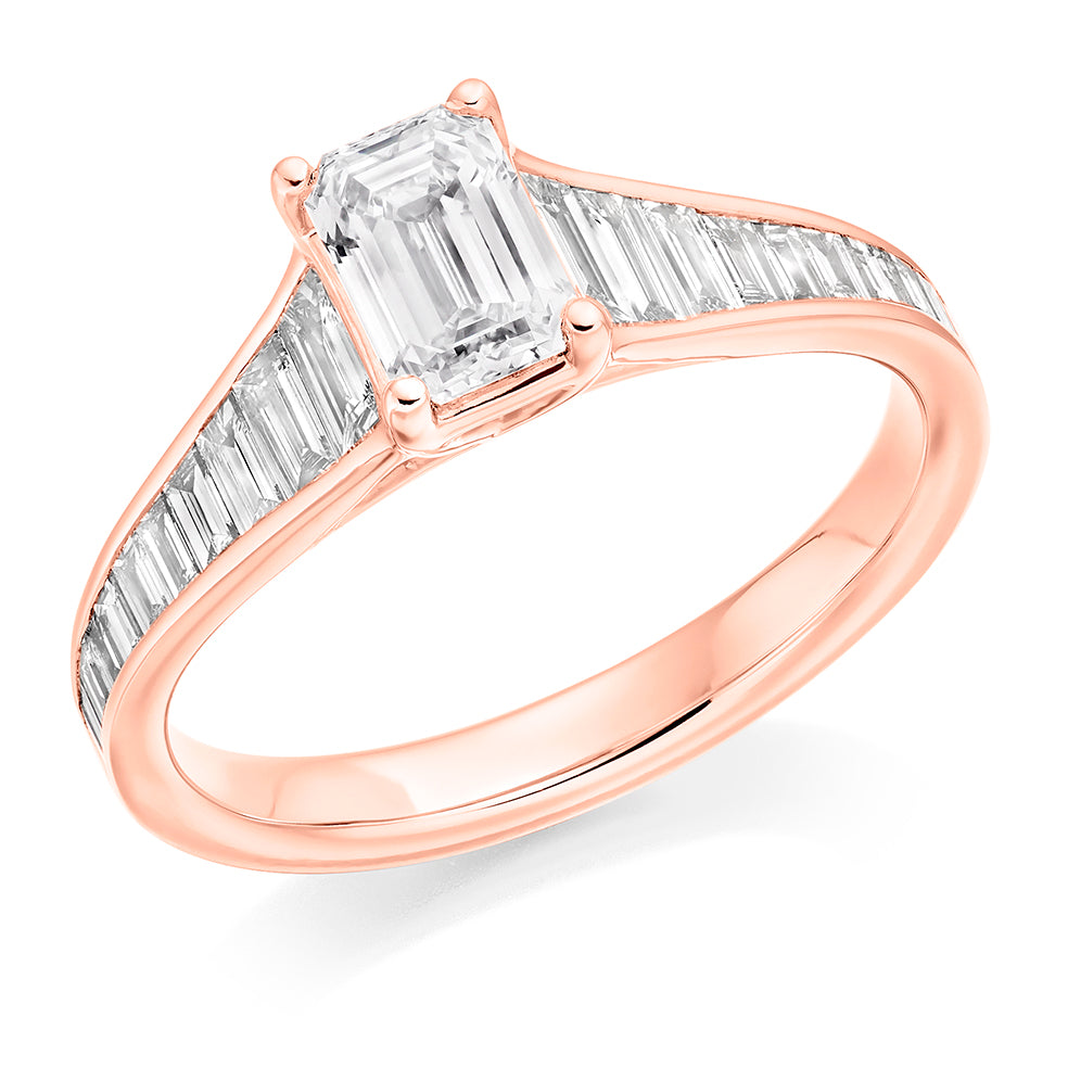 Channel-Set Solitaire Emerald Cut Engagement Ring, 0.75ct in Rose Gold