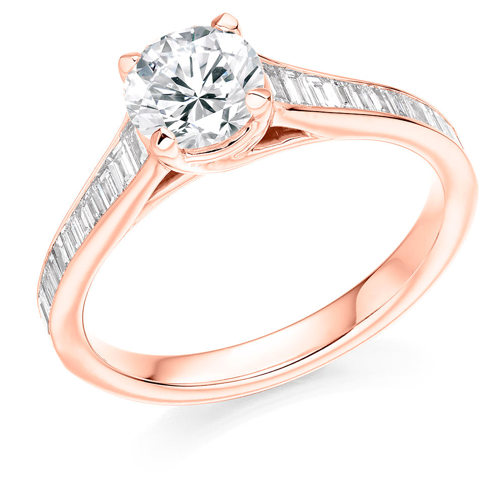 Channel-Shouldered Solitaire Round Brilliant Engagement Ring, 0.9ct in Rose Gold