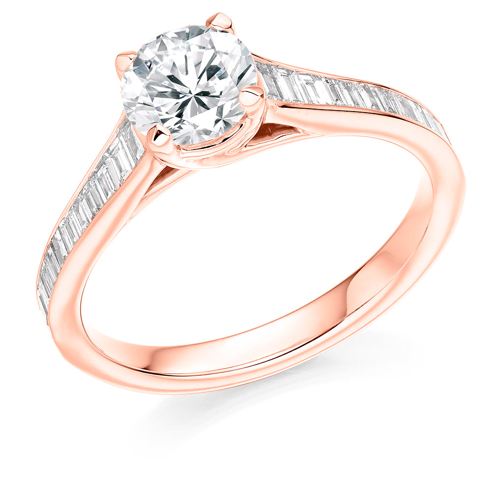 Channel-Shouldered Solitaire Round Brilliant Engagement Ring, 0.9ct in Rose Gold
