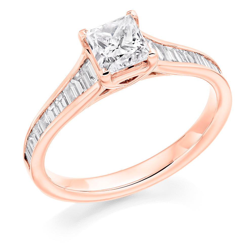 Channel-Set Solitaire Princess Cut Engagement Ring, 0.75ct in Rose Gold