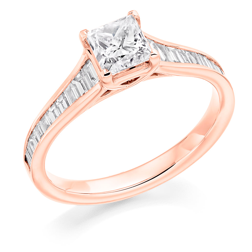 Channel-Set Solitaire Princess Cut Engagement Ring, 0.75ct in Rose Gold