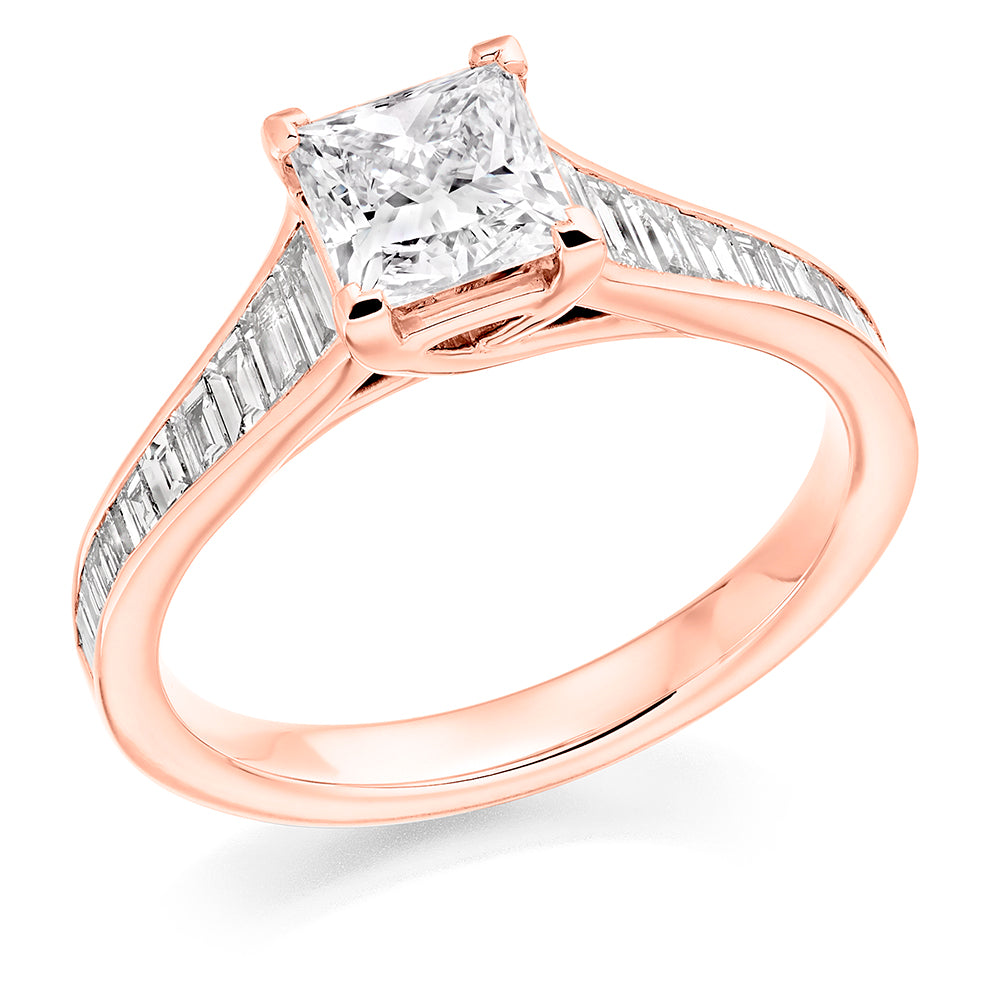 Channel-Shouldered Solitaire Princess Cut Engagement Ring in Rose Gold