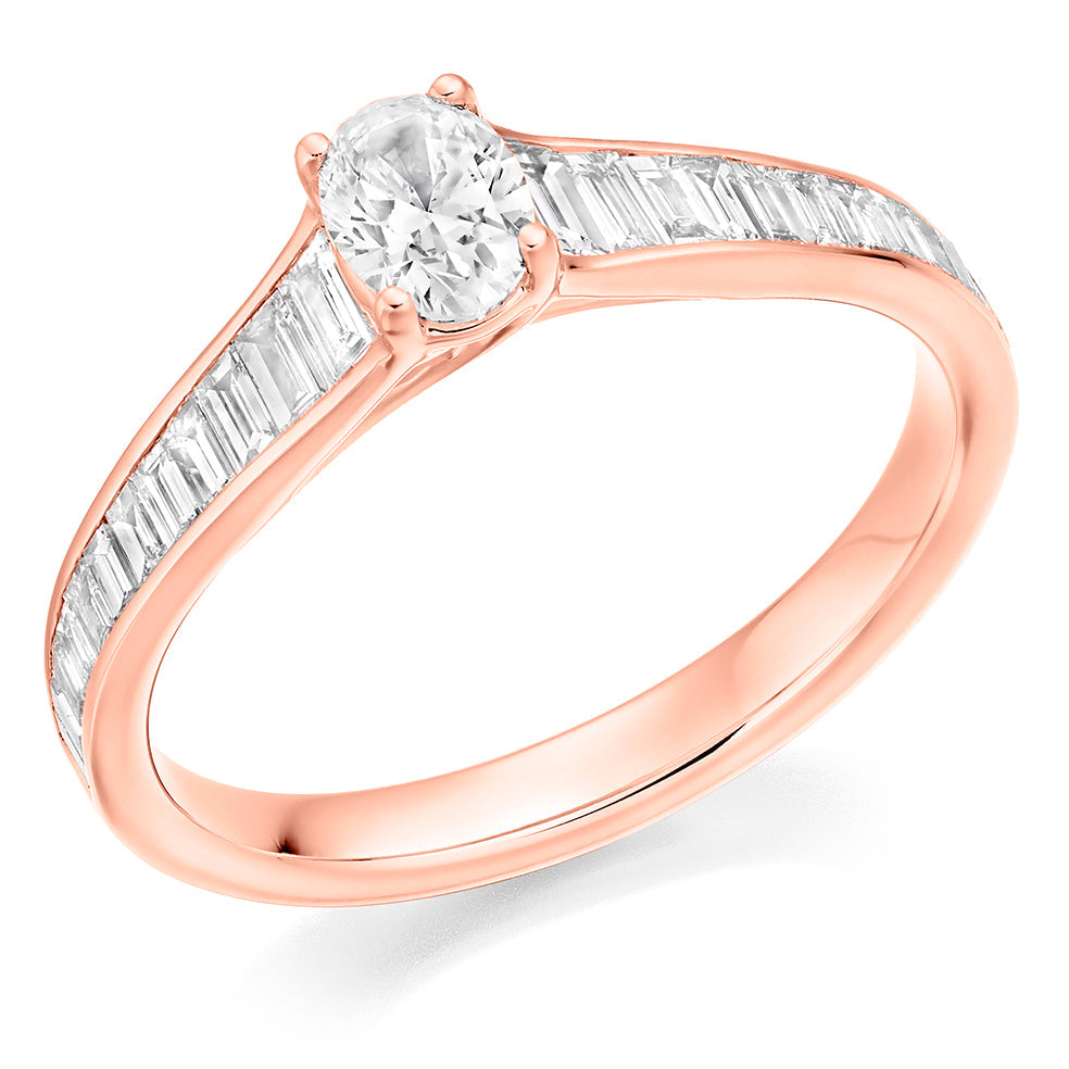 Channel-Shouldered Solitaire Oval Cut Engagement Ring, 0.33ct in Rose Gold
