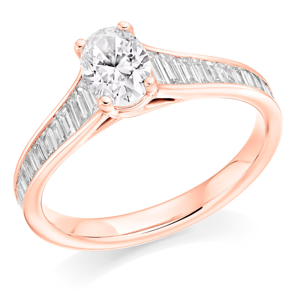 Channel-Shouldered Solitaire Oval Cut Engagement Ring in Rose Gold