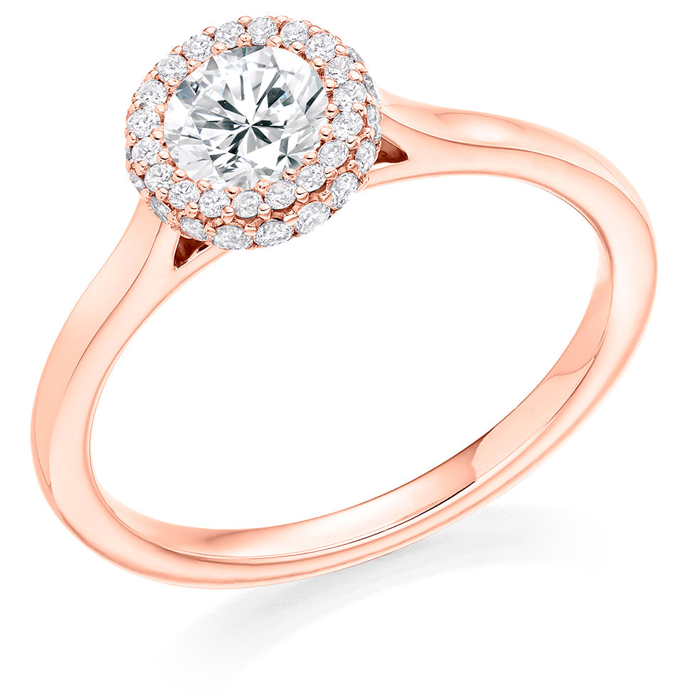 Halo with Plain Shoulders Round Brilliant Engagement Ring, 0.5ct in Rose Gold