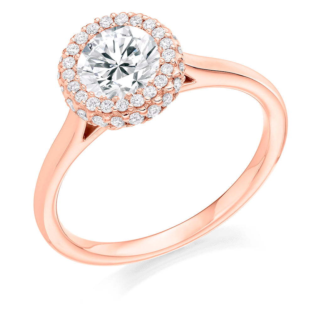Plain-Band Halo Round Brilliant Engagement Ring, 0.9ct in Rose Gold