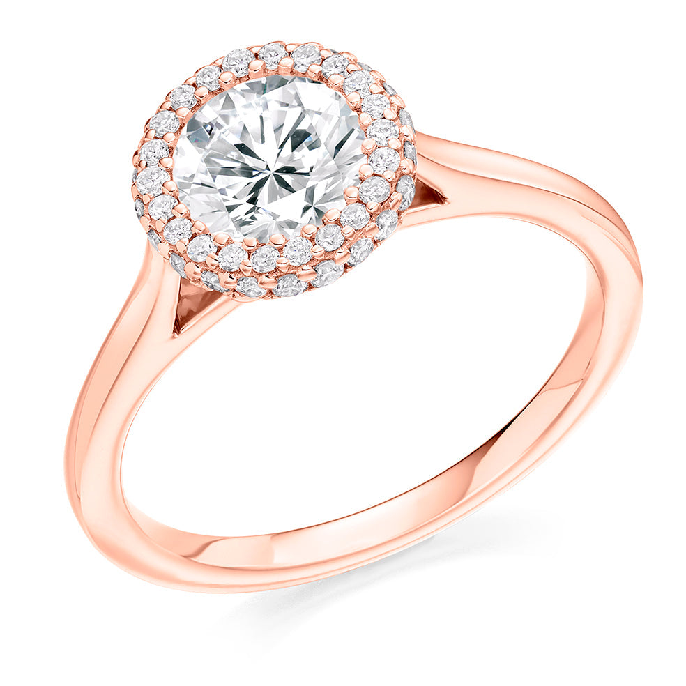 Plain-Band Halo Round Brilliant Engagement Ring, 1.0ct in Rose Gold
