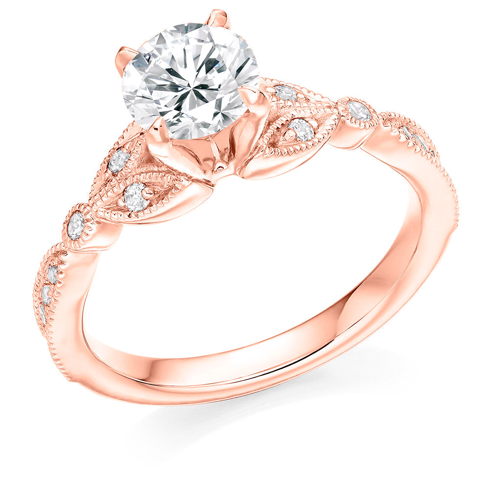 Pavé-Shouldered Solitaire Round Brilliant Engagement Ring, 1.0ct in Rose Gold