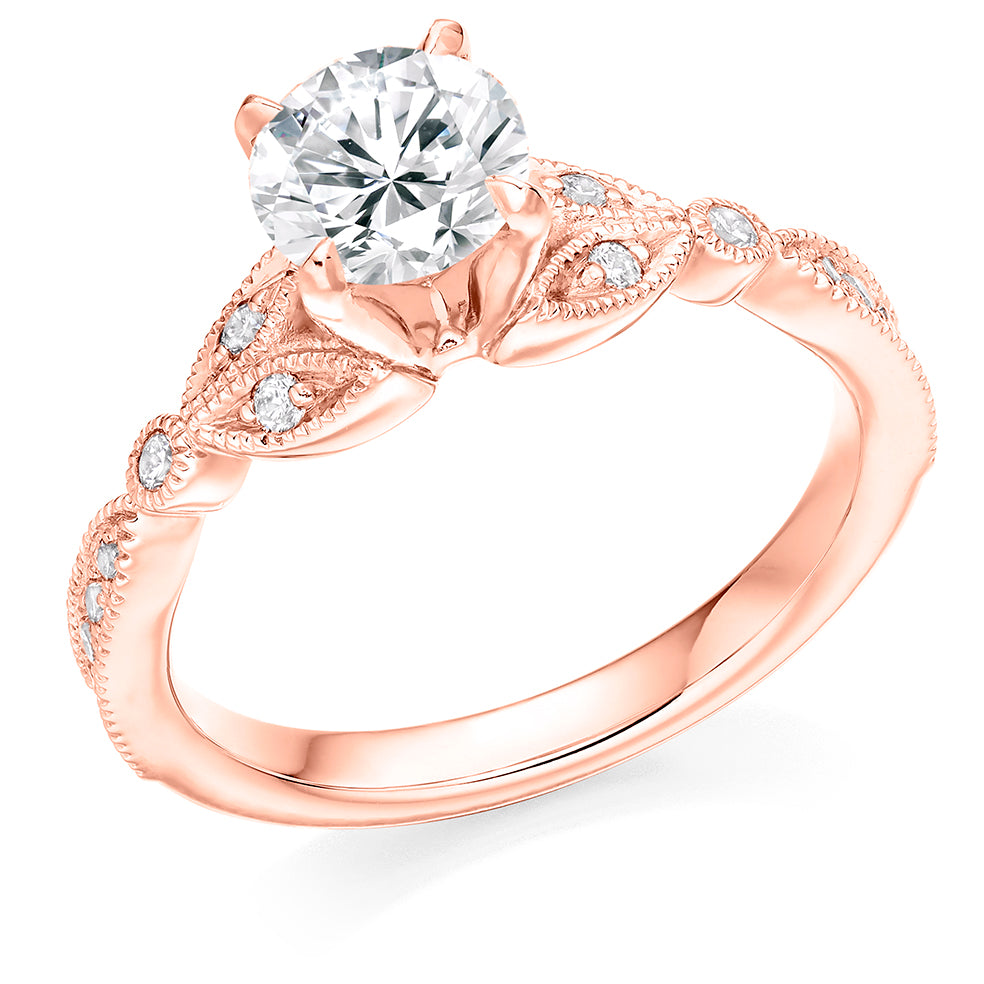Pavé-Shouldered Solitaire Round Brilliant Engagement Ring, 1.0ct in Rose Gold