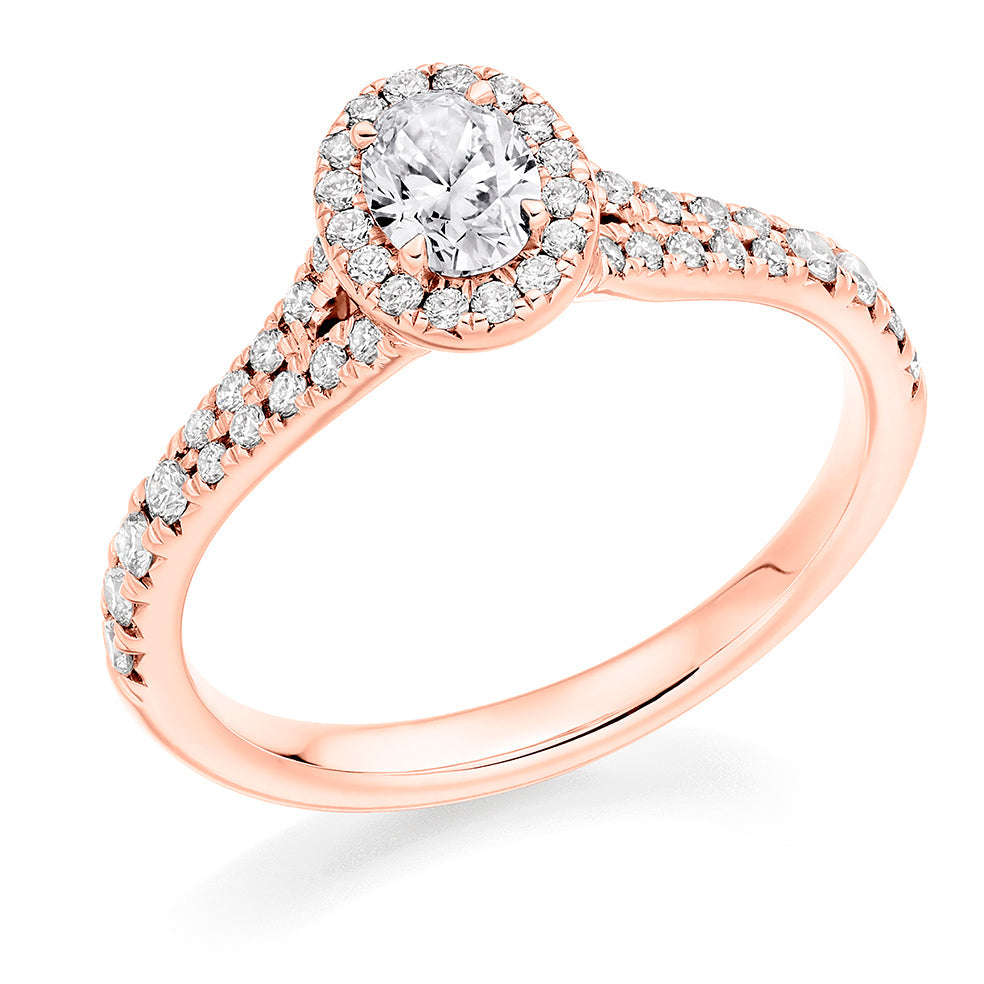 Halo with Split Shoulders Oval Cut Engagement Ring, 0.33ct in Rose Gold