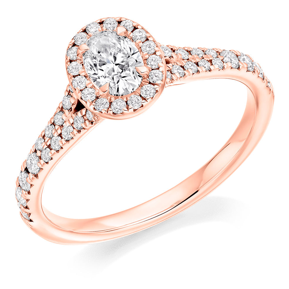 Split-Shoulder Halo Oval Cut Engagement Ring, 0.4ct in Rose Gold