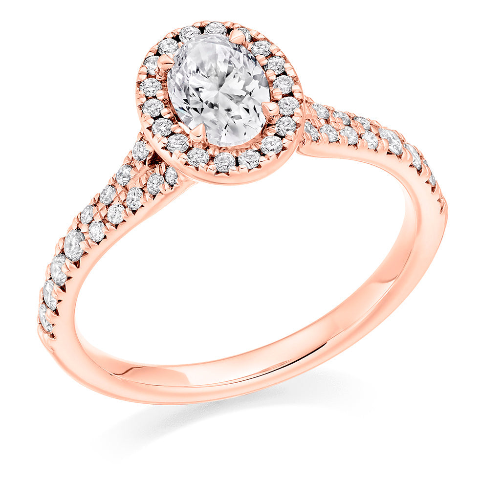Curved-Shoulder Halo Oval Cut Engagement Ring, 0.5ct in Rose Gold