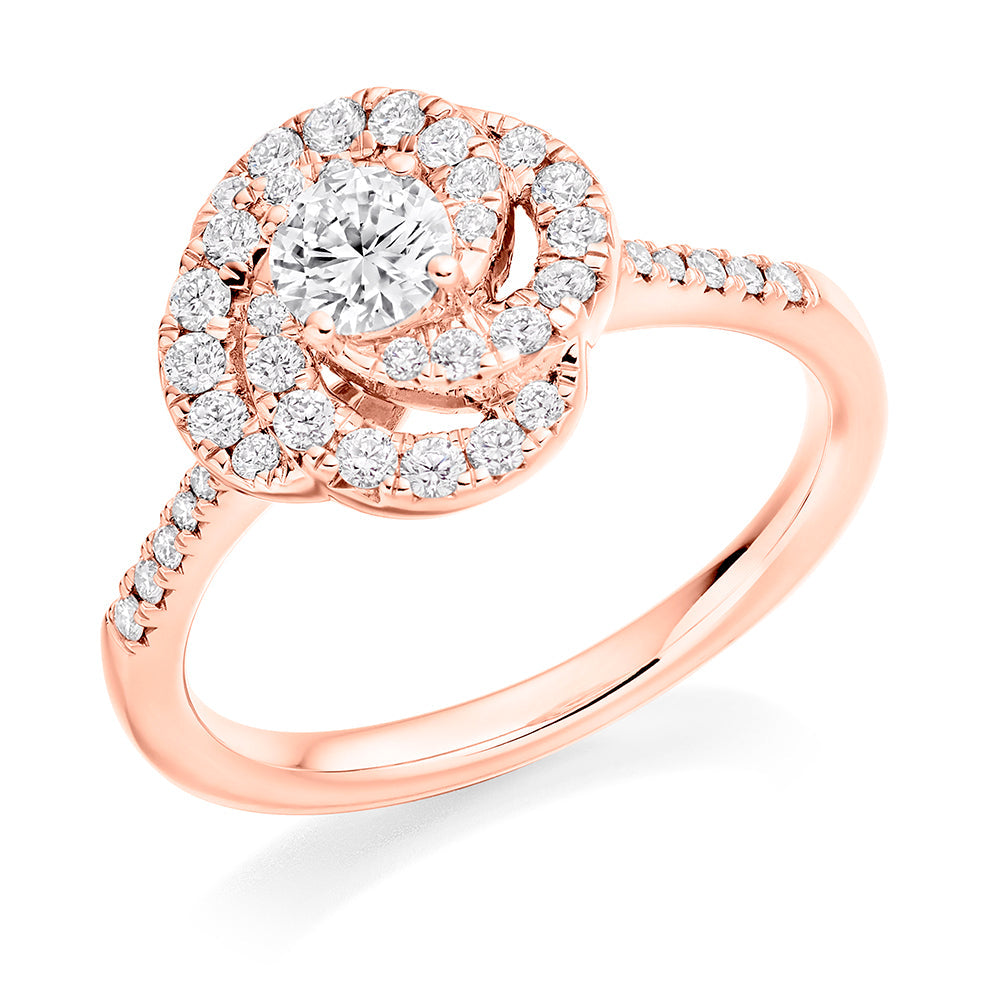 Classic Halo Round Brilliant Engagement Ring 0.78ct in Rose Gold
