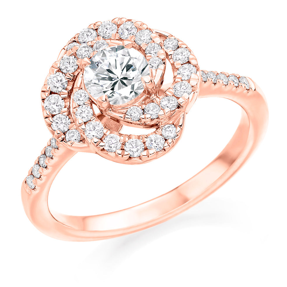 Diamond-Shouldered Halo Round Brilliant Engagement Ring 0.95ct in Rose Gold