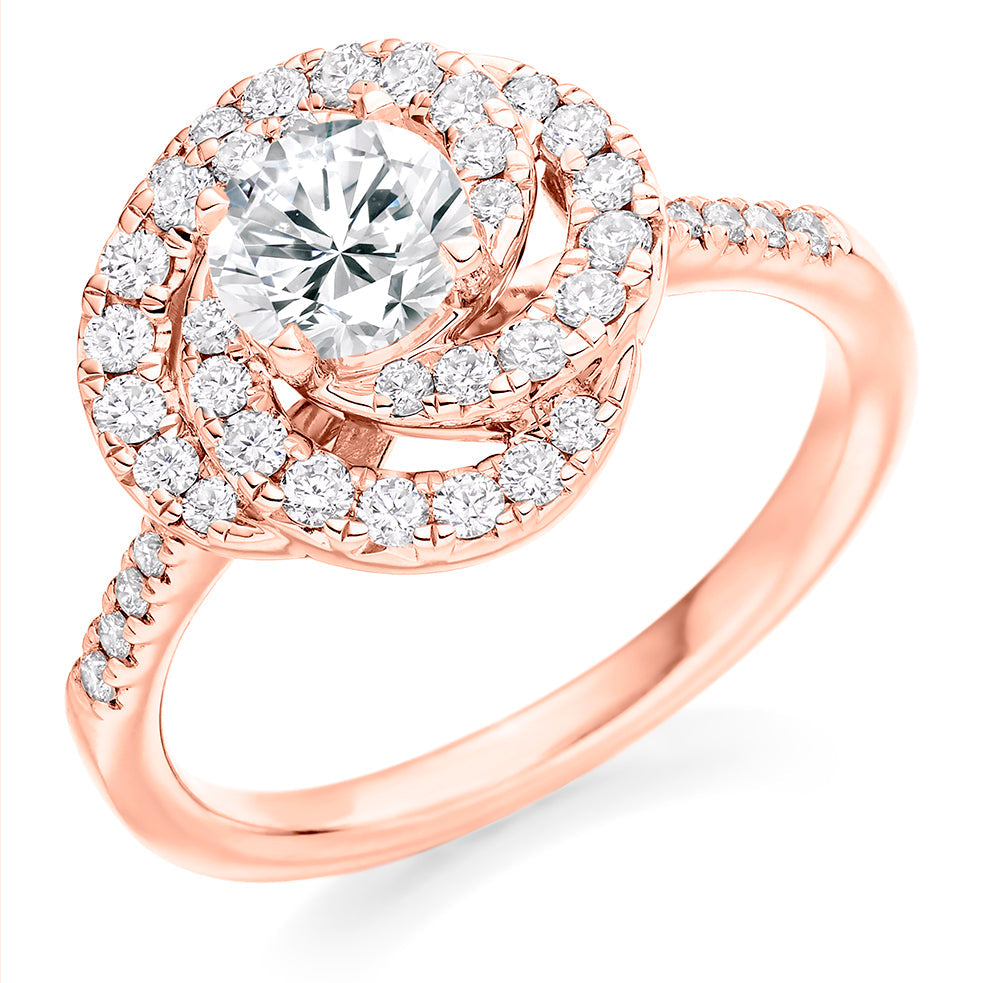 Classic Halo Round Brilliant Engagement Ring, 0.75ct in Rose Gold