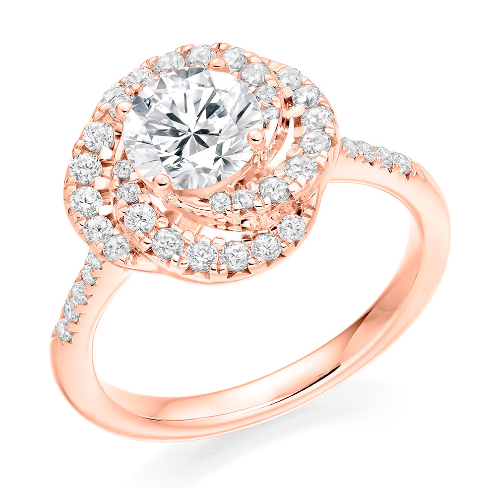 Halo with Diamond Shoulders Round Brilliant Engagement Ring, 1.0ct in Rose Gold