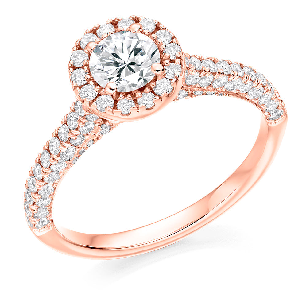 Classic Halo Round Brilliant Engagement Ring 1.5ct in Rose Gold