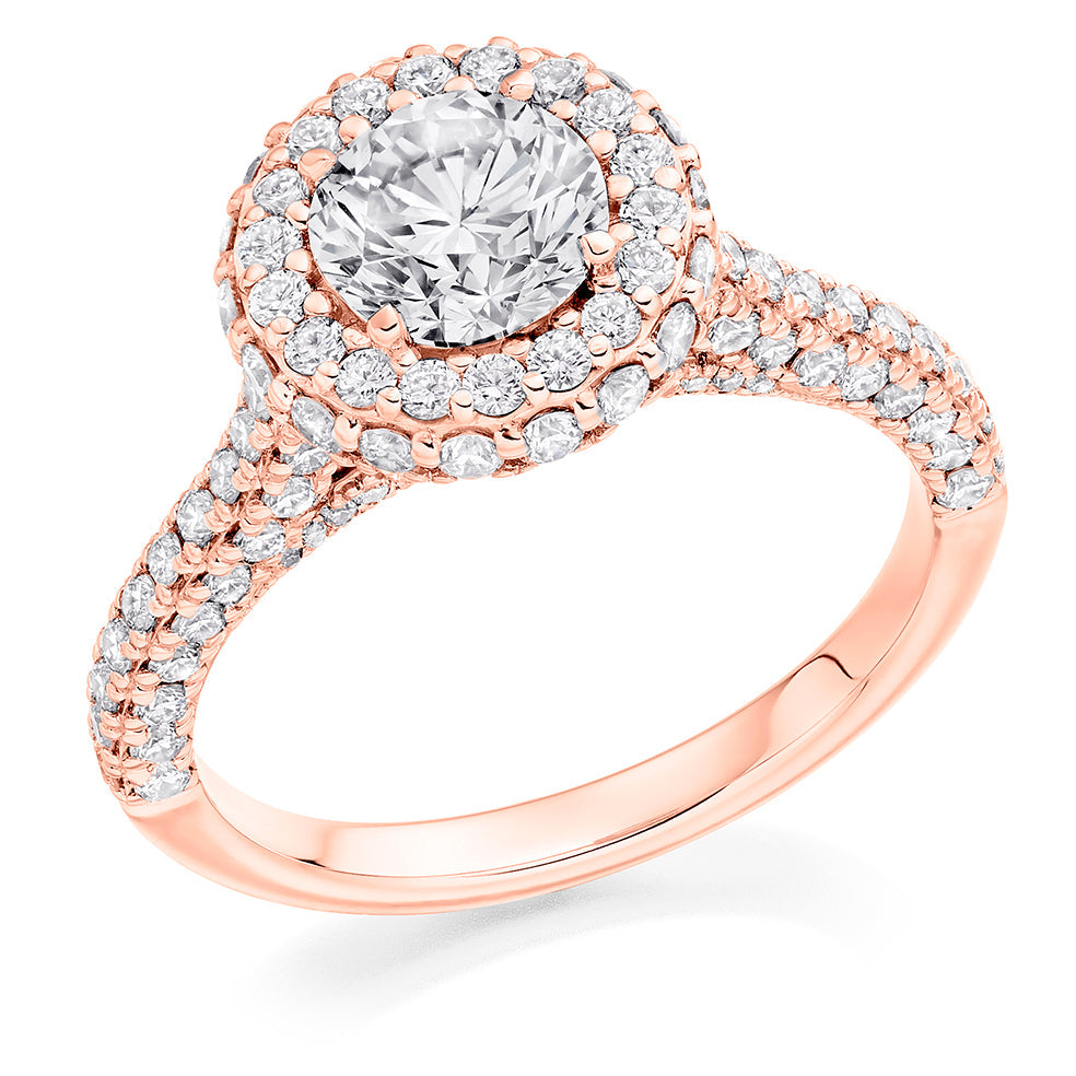 Diamond-Shouldered Halo Round Brilliant Engagement Ring 2.1ct in Rose Gold