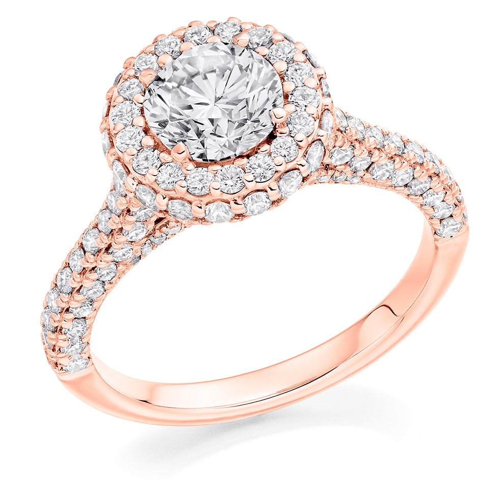 Diamond-Shouldered Halo Round Brilliant Engagement Ring 2.1ct in Rose Gold