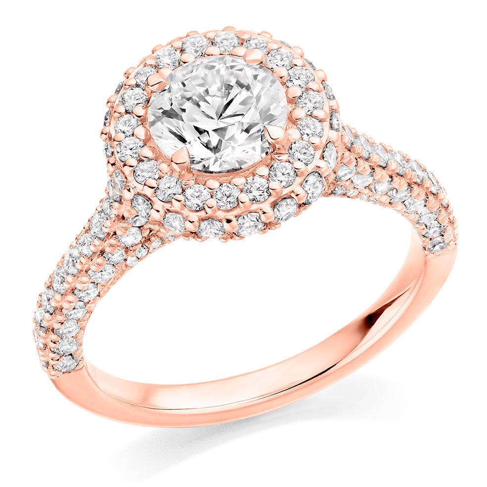 Halo with Diamond Shoulders Round Brilliant Engagement Ring 2.25ct in Rose Gold