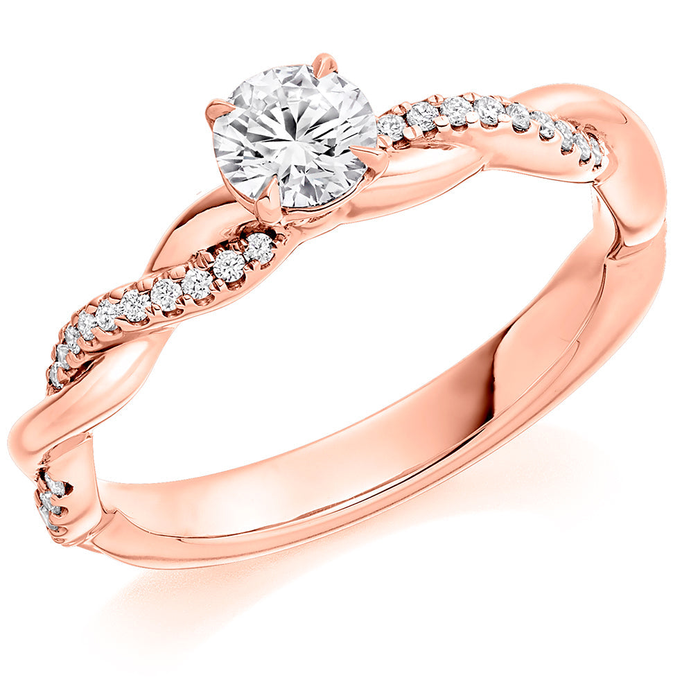 Solitaire with Split Shoulders Round Brilliant Engagement Ring, 0.33ct in Rose Gold