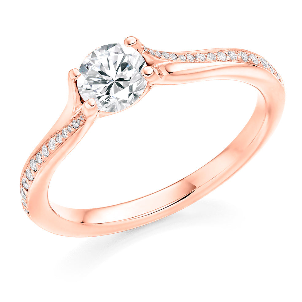 Solitaire with Split Shoulders Round Brilliant Engagement Ring 0.62ct in Rose Gold