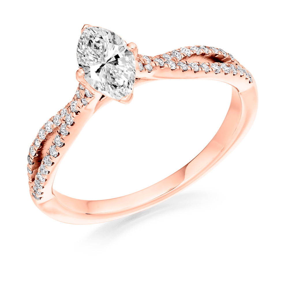 Split-Shoulder Solitaire Marquise Cut Engagement Ring in Rose Gold