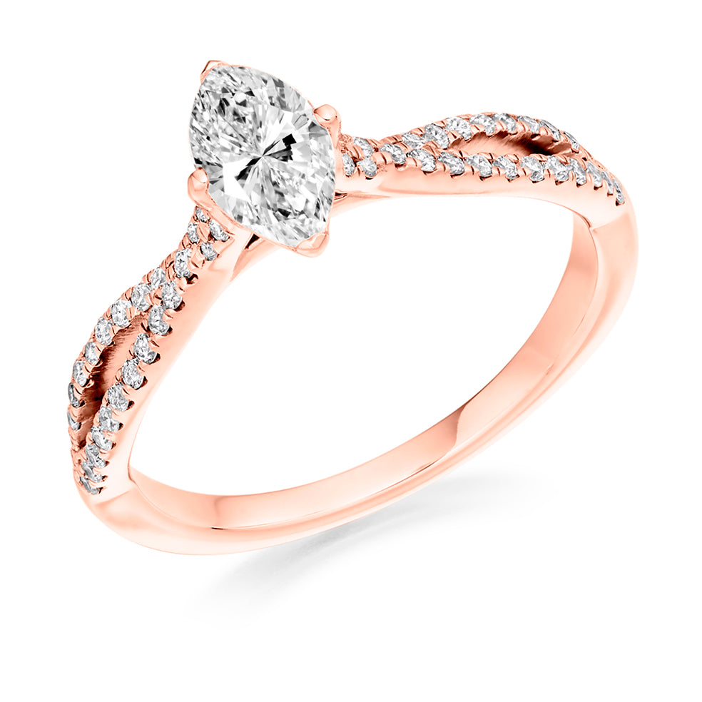 Split-Shoulder Solitaire Marquise Cut Engagement Ring in Rose Gold