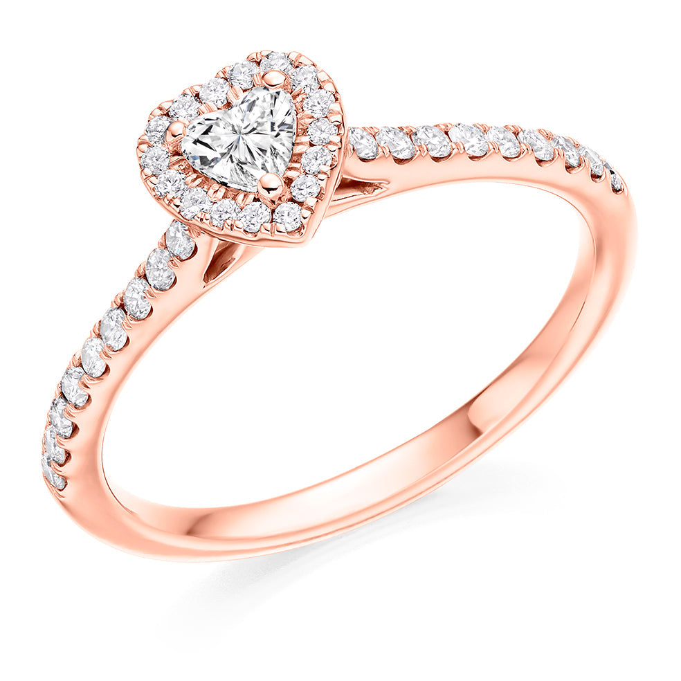 Pavé-Shoulder Halo Heart-Cut Engagement Ring, 0.15ct in Rose Gold