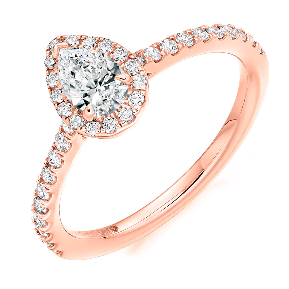 Pavé-Shoulder Halo Pear-Cut Engagement Ring, 0.25ct in Rose Gold
