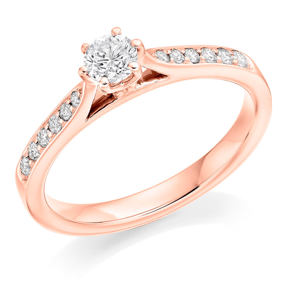 Fine Pavé Solitaire Round Brilliant Engagement Ring 0.42ct in Rose Gold