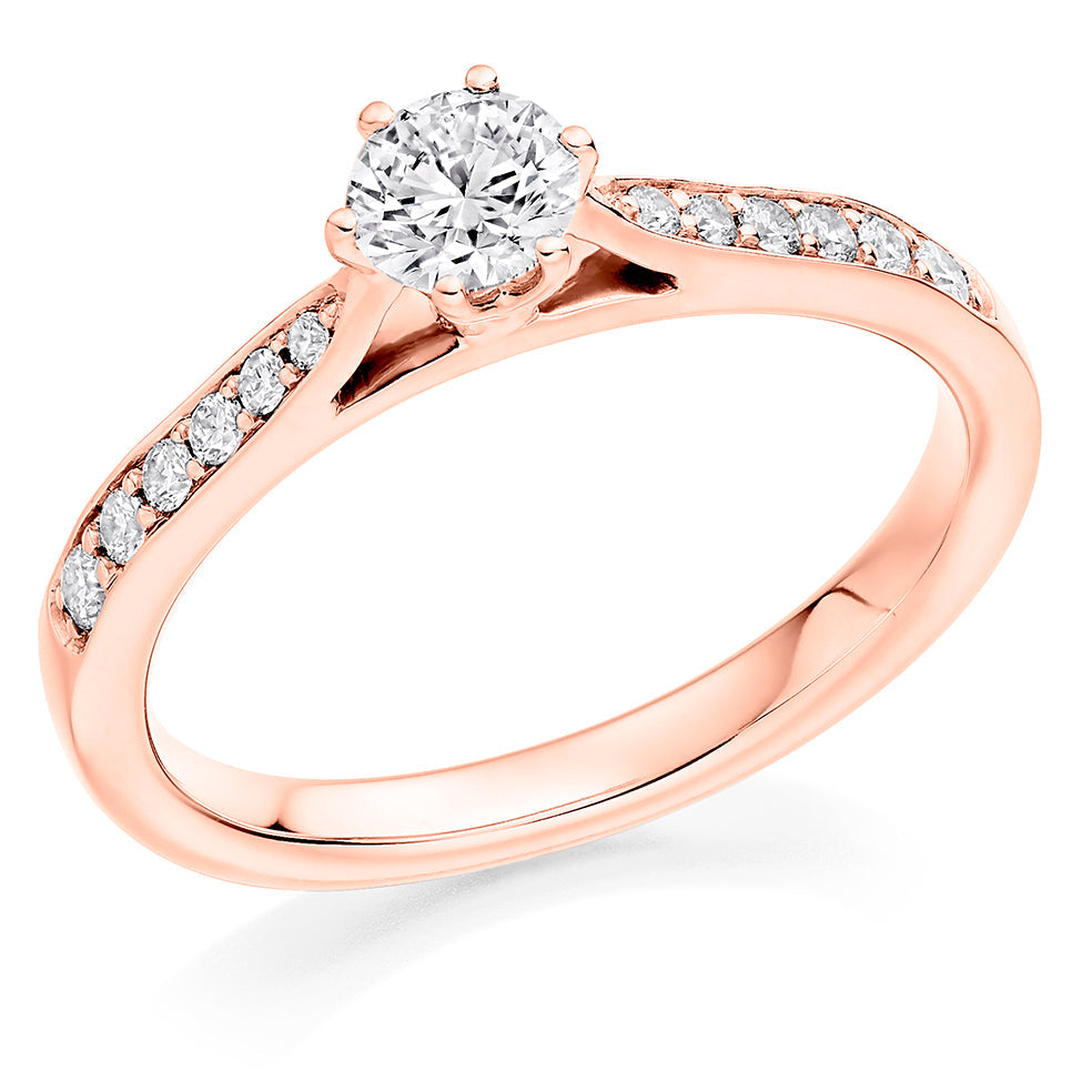 Pavé-Shouldered Solitaire Round Brilliant Engagement Ring 0.5ct in Rose Gold